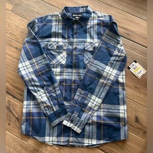 Reef Men’s Sz M  Blue Plaid Two Pocket Cotton Long Sleeve Dano Work Shir…